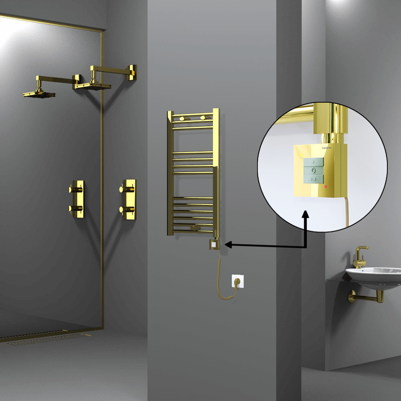 Haiti Electric Towel Warmer 400x800 Flat Gold (KTX1 Thermostat) 200 Watt Spiral Cable