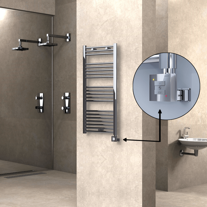 Haiti Electric Towel Warmer 500x1100 Flat Chrome  (KTX1 Thermostat) 300 Watt