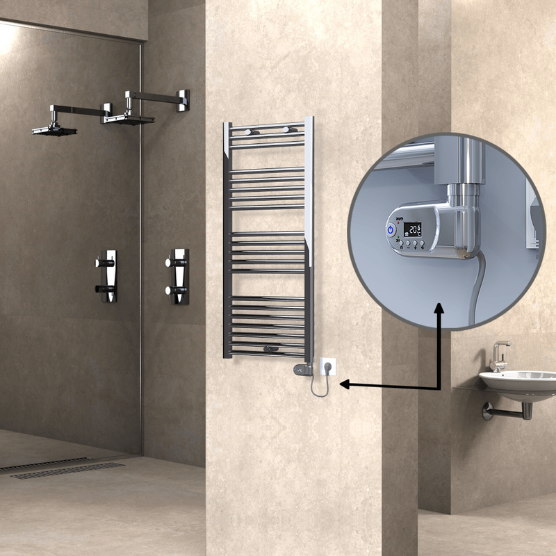 Haiti Electric Towel Warmer 500x1100 Flat Chrome  (Thesis Thermostat) 300 Watt