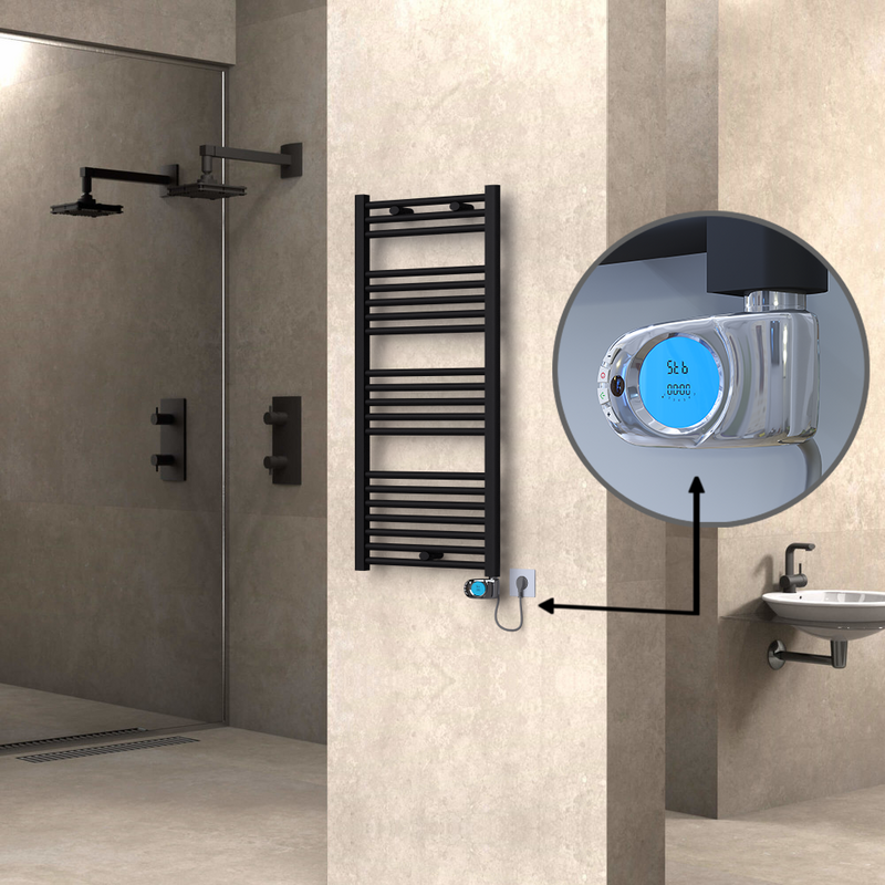 Haiti Electric Towel Warmer 500x1100 Flat Black Matt (Musa Thermostat) 600 Watt