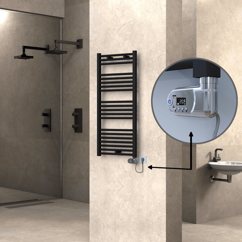 Haiti Sèche Serviettes Electrique 500x1100 Noir mat (Thermostat Thesis) 600 Watt