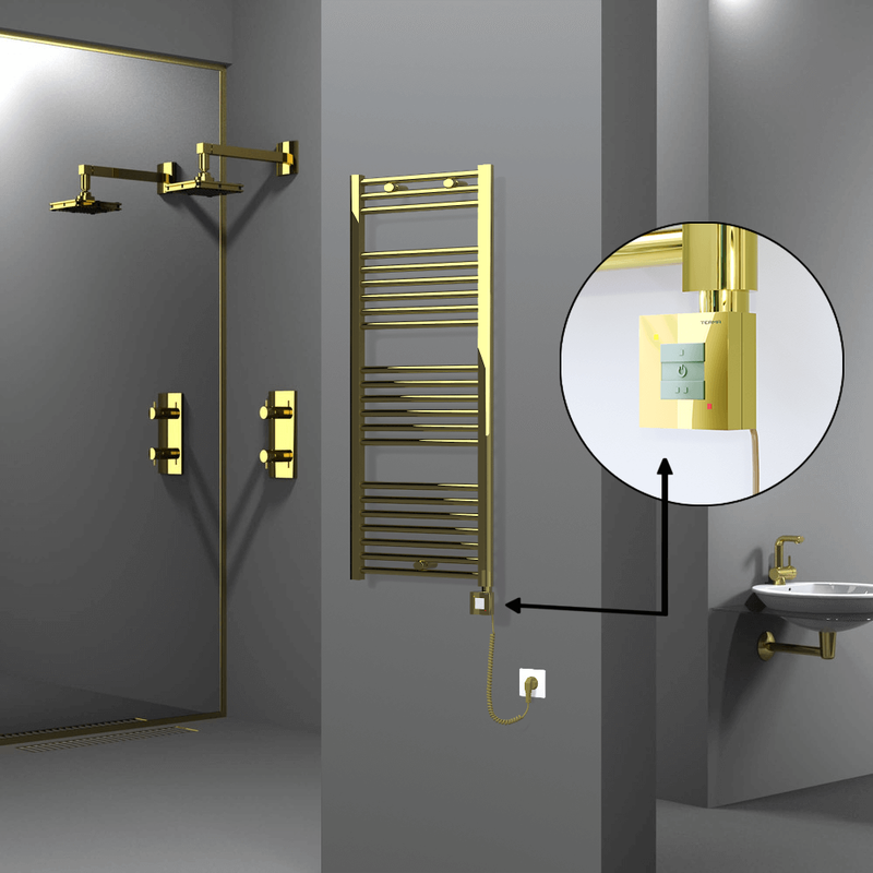 Haiti Electric Towel Warmer 500x1200 Flat Gold (KTX1 Thermostat) 300 Watt Spiral Cable