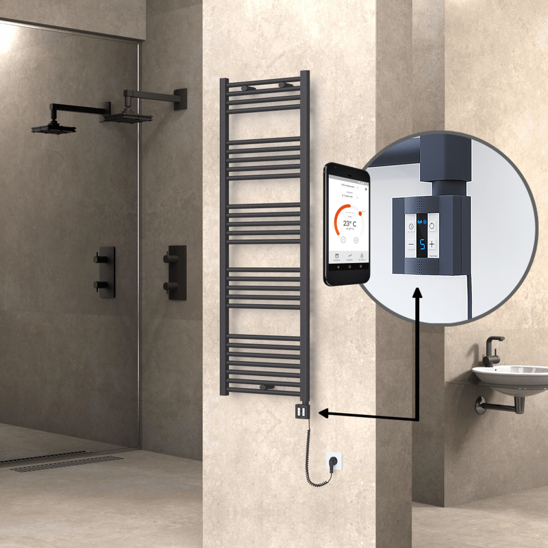 Haiti Electric Towel Warmer 500x1500 Flat Anthracite Textured (KTX4 Thermostat) 600 Watt Spiral Cable