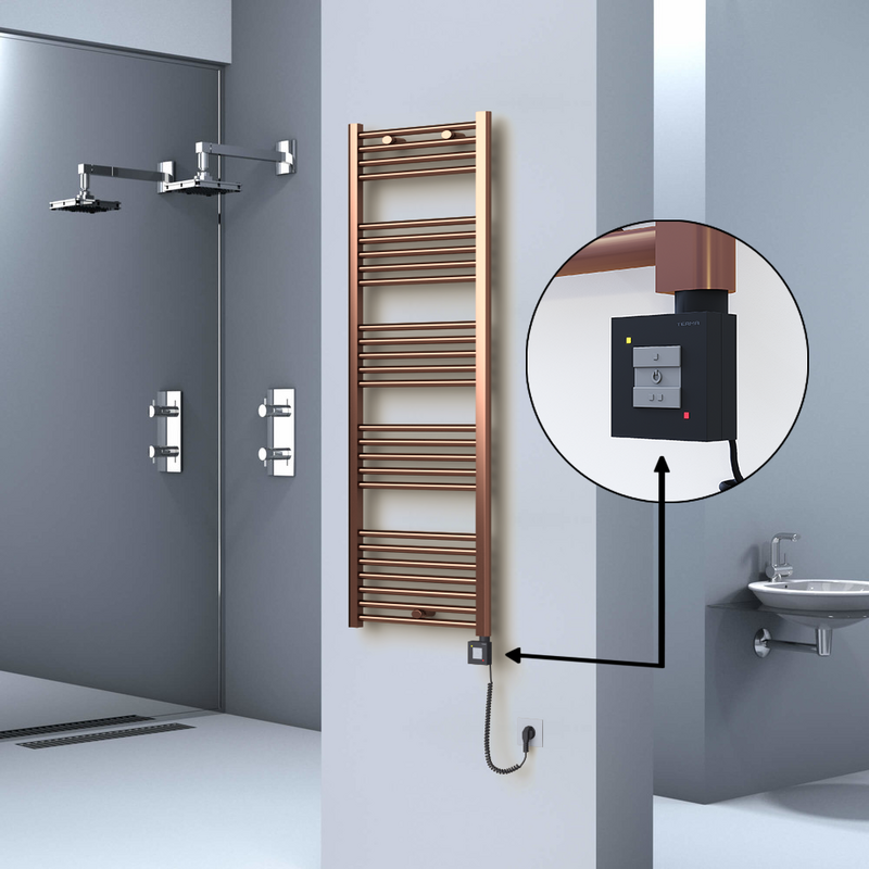 Haiti Electric Towel Warmer 500x1500 Flat Antique Copper Gloss (KTX1 Thermostat) 600 Watt Spiral Cable