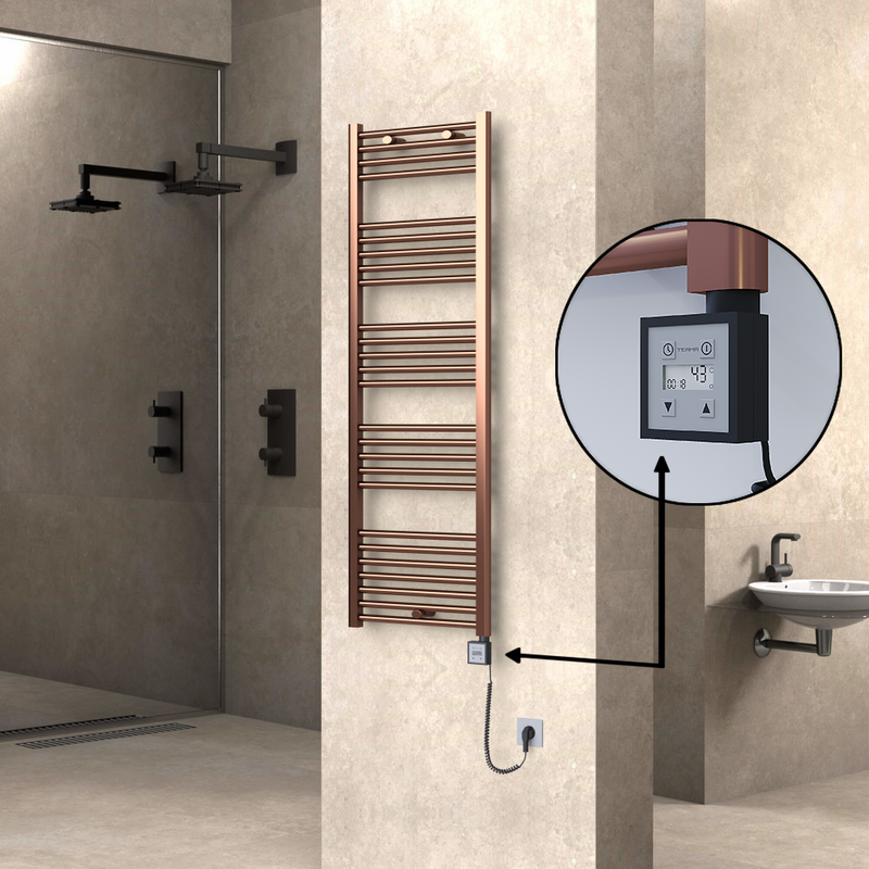 Haiti Electric Towel Warmer 500x1500 Flat Antique Copper Gloss (KTX3 Thermostat) 600 Watt Spiral Cable