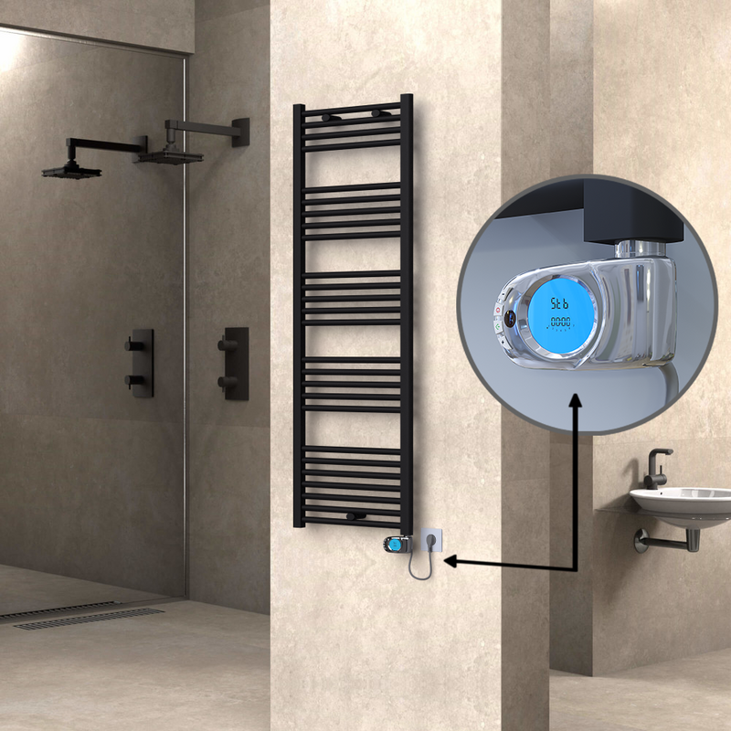 Haiti Electric Towel Warmer 500x1500 Flat Black Matt (Musa Thermostat) 600 Watt