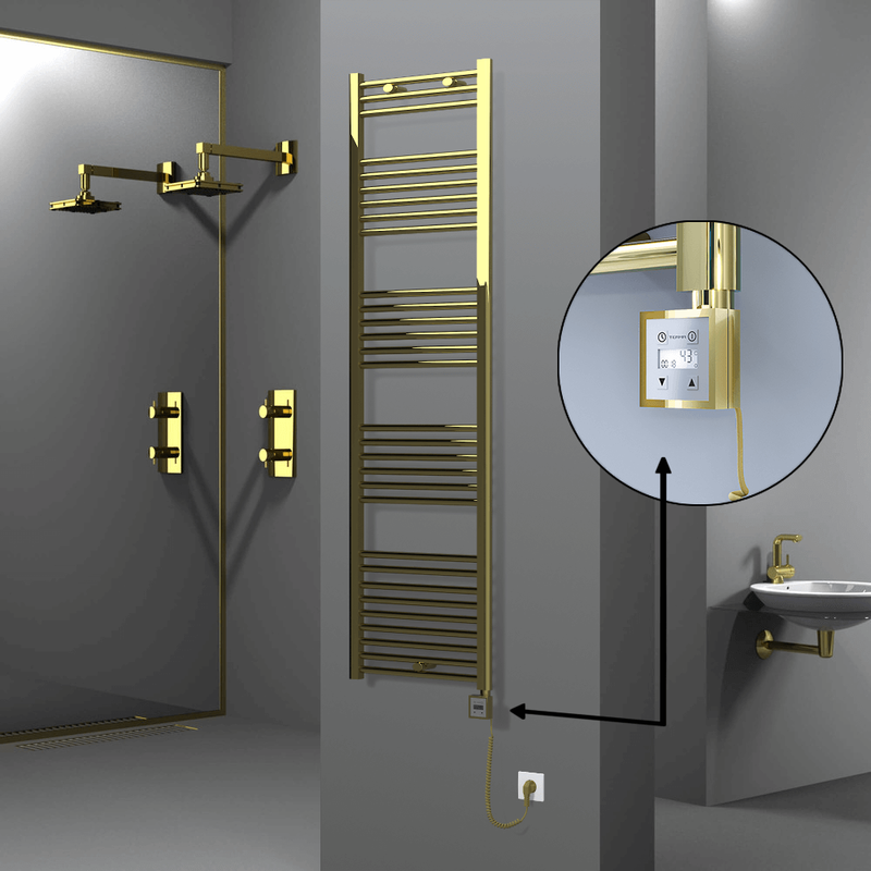 Haiti Electric Towel Warmer 500x1800 Flat Gold (KTX3 Thermostat) 600 Watt Spiral Cable