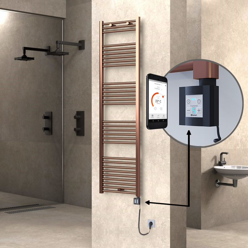 Haiti Electric Towel Warmer 500x1800 Flat Antique Copper Gloss (KTX4 Thermostat) 600 Watt Spiral Cable