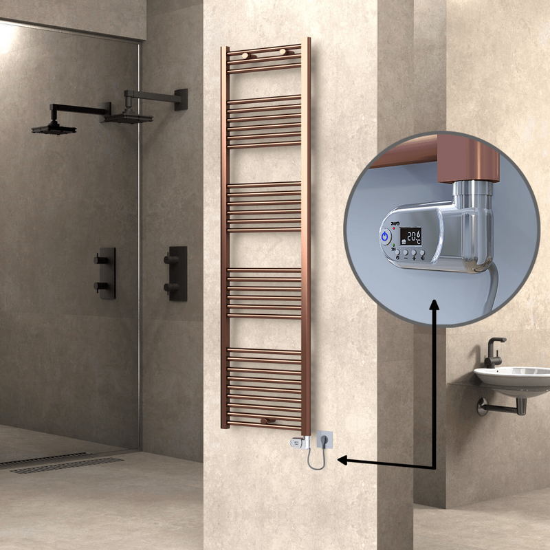 Haiti Electric Towel Warmer 500x1800 Flat Antique Copper Gloss (Thesis Thermostat) 600 Watt