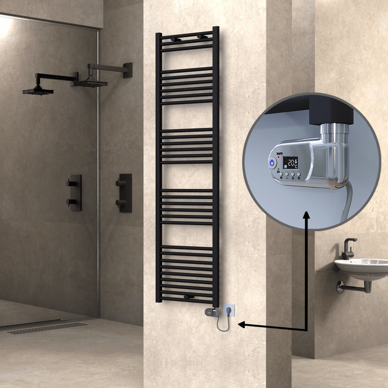 Haiti Sèche Serviettes Electrique 500x1800 Noir mat (Thermostat Thesis) 900 Watt