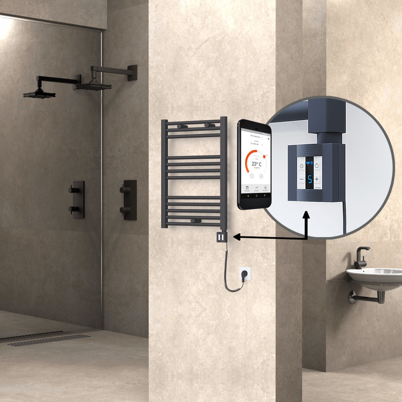 Haiti Electric Towel Warmer 500x700 Flat Anthracite Textured (KTX4 Thermostat) 300 Watt Spiral Cable