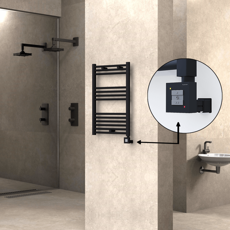 Haiti Electric Towel Warmer 500x800 Flat Black Matt (KTX1 Thermostat) 300 Watt