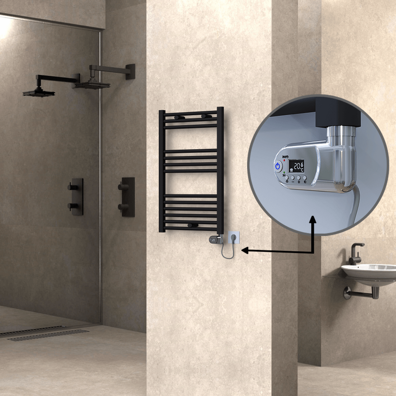 Haiti Electric Towel Warmer 500x800 Flat Black Matt (Thesis Thermostat) 300 Watt 