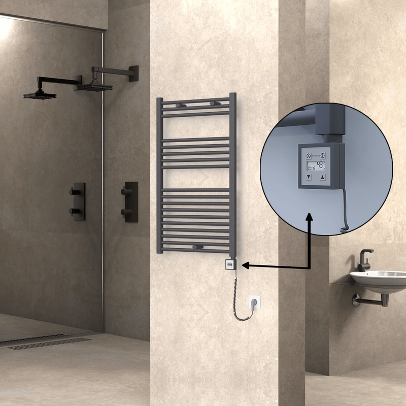 Haiti Electric Towel Warmer 600x1000 Flat Anthracite Textured (KTX3 Thermostat) 600 Watt Spiral Cable