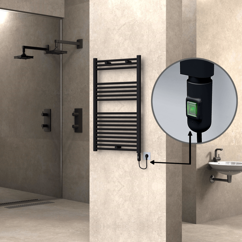 Haiti Electric Towel Warmer 600x1000 Flat Black Matt (On/Off Button) 600 Watt