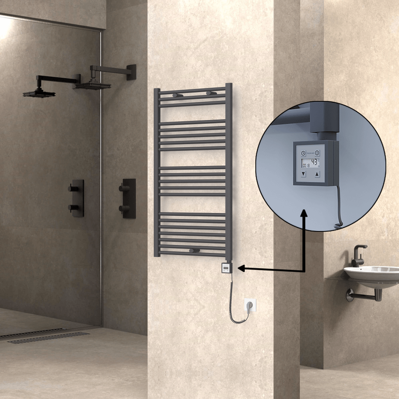 Haiti Electric Towel Warmer 600x1100 Flat Anthracite Textured (KTX3 Thermostat) 600 Watt Spiral Cable