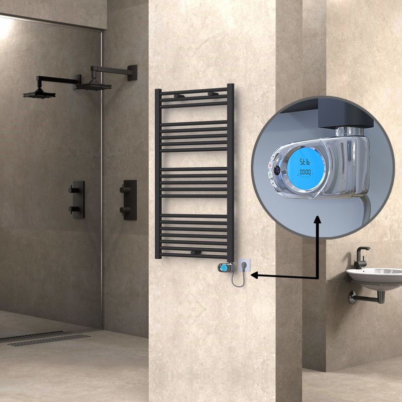 Haiti Electric Towel Warmer 600x1100 Flat Anthracite Textured (Musa Thermostat) 600 Watt