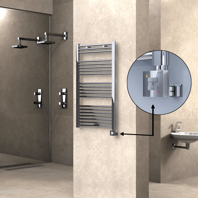 Haiti Electric Towel Warmer 600x1100 Flat Chrome  (KTX1 Thermostat) 300 Watt