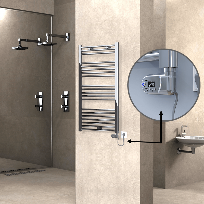 Haiti Electric Towel Warmer 600x1100 Flat Chrome  (Thesis Thermostat) 300 Watt