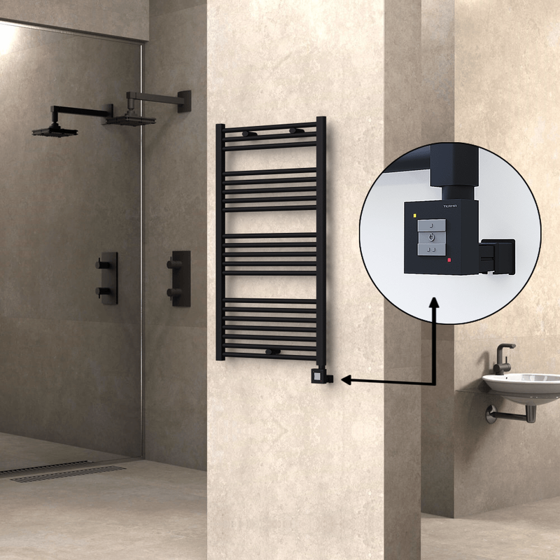 Haiti Electric Towel Warmer 600x1100 Flat Black Matt (KTX1 Thermostat) 600 Watt