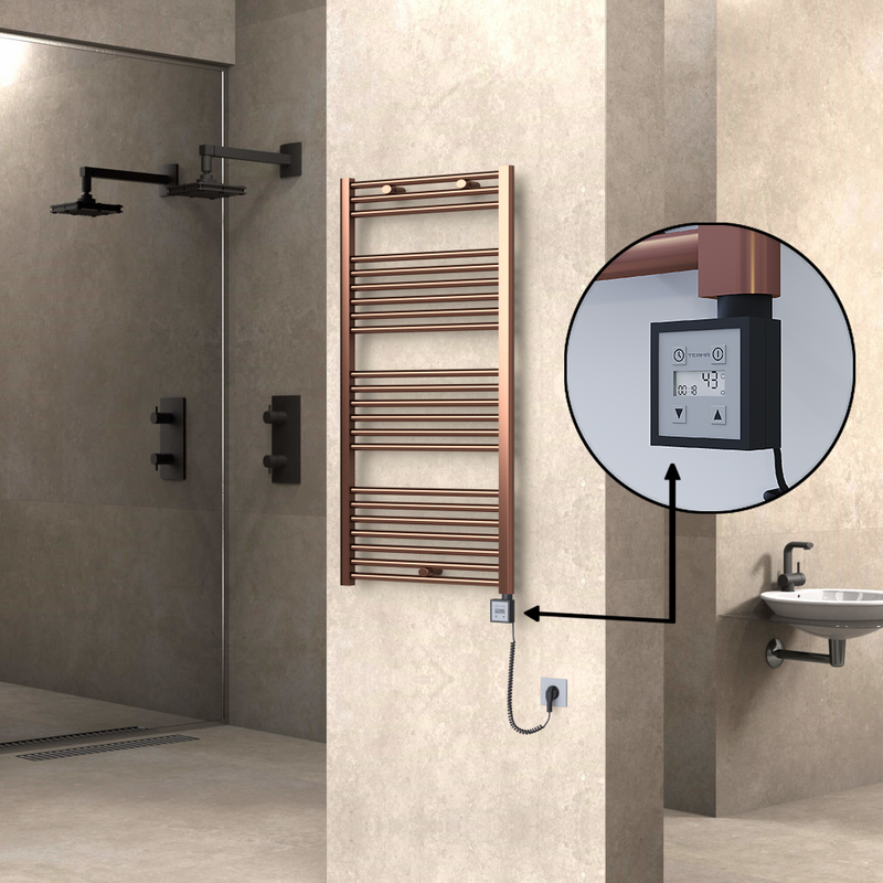 Haiti Electric Towel Warmer 600x1200 Flat Antique Copper Gloss (KTX3 Thermostat) 300 Watt Spiral Cable