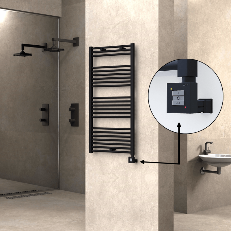 Haiti Electric Towel Warmer 600x1200 Flat Black Matt (KTX1 Thermostat) 600 Watt