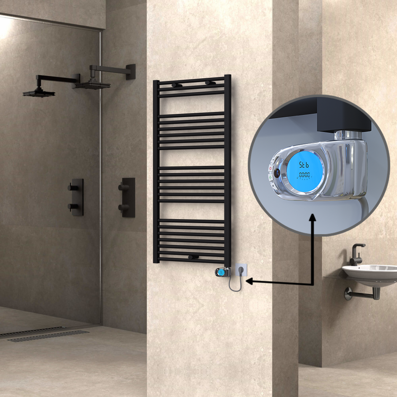 Haiti Electric Towel Warmer 600x1200 Flat Black Matt (Musa Thermostat) 600 Watt