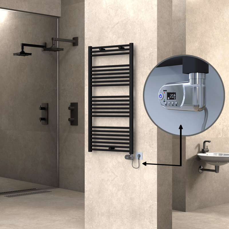 Haiti Electric Towel Warmer 600x1200 Flat Black Matt (Thesis Thermostat) 600 Watt