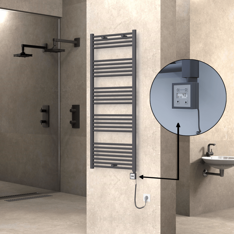 Haiti Electric Towel Warmer 600x1500 Flat Anthracite Textured (KTX3 Thermostat) 1000 Watt Spiral Cable