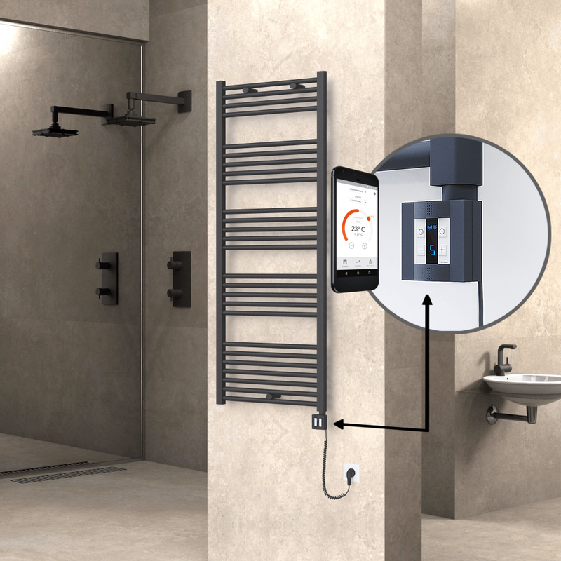 Haiti Electric Towel Warmer 600x1500 Flat Anthracite Textured (KTX4 Thermostat) 1000 Watt Spiral Cable