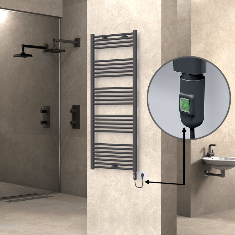 Haiti Electric Towel Warmer 600x1500 Flat Anthracite Textured (On/Off Button) 900 Watt