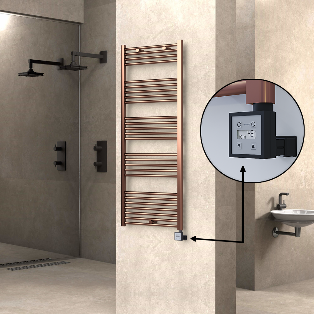 Haiti Electric Towel Warmer 600x1500 Flat Antique Copper Gloss (KTX3 Thermostat) 600 Watt - 1