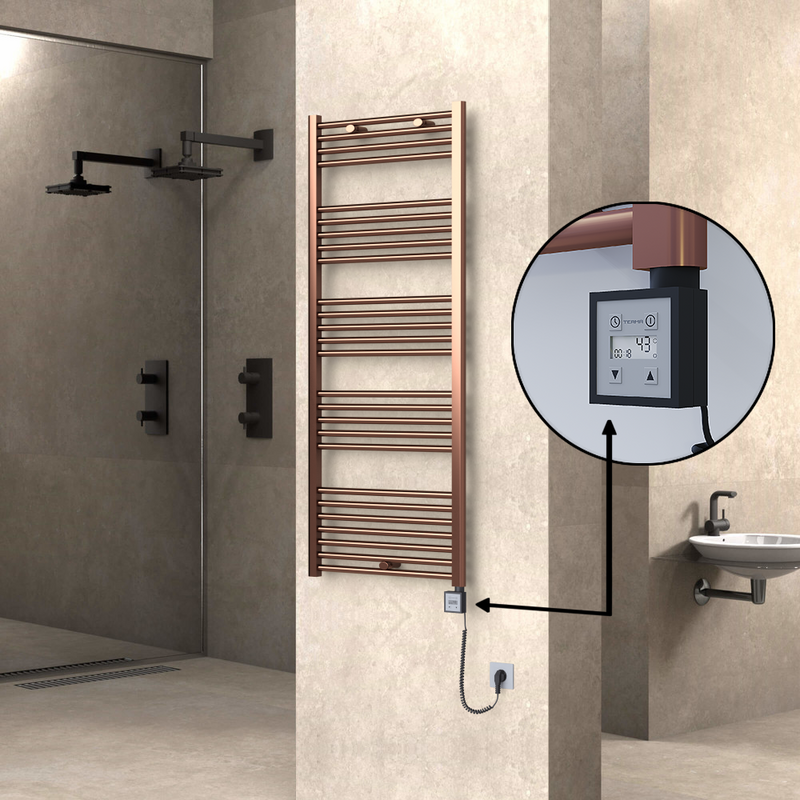 Haiti Electric Towel Warmer 600x1500 Flat Antique Copper Gloss (KTX3 Thermostat) 600 Watt Spiral Cable