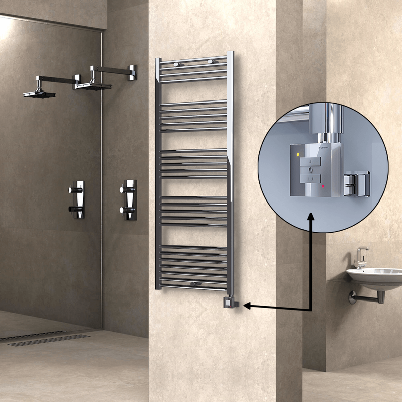 Haiti Electric Towel Warmer 600x1500 Flat Chrome  (KTX1 Thermostat) 600 Watt
