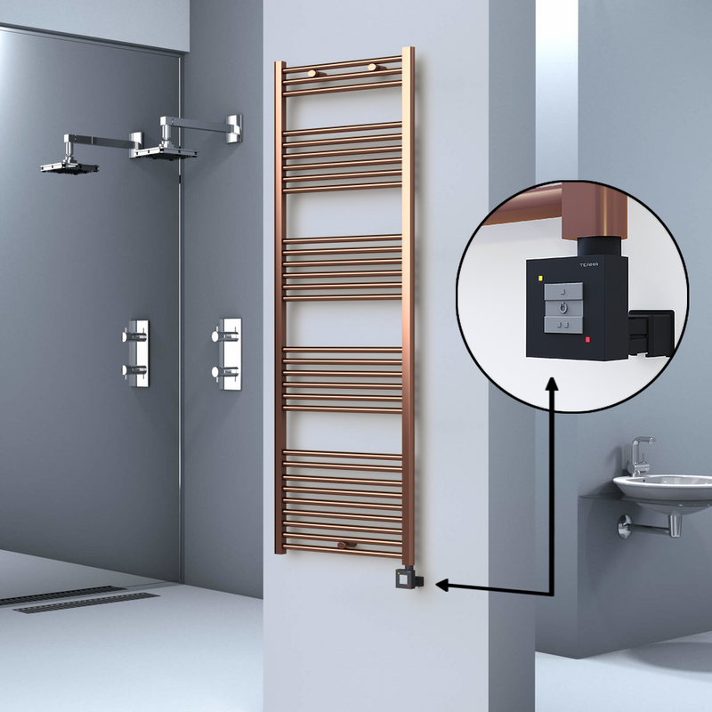 Haiti Electric Towel Warmer 600x1800 Flat Antique Copper Gloss (KTX1 Thermostat) 600 Watt