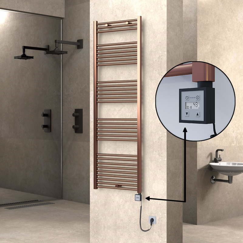 Haiti Electric Towel Warmer 600x1800 Flat Antique Copper Gloss (KTX3 Thermostat) 600 Watt Spiral Cable