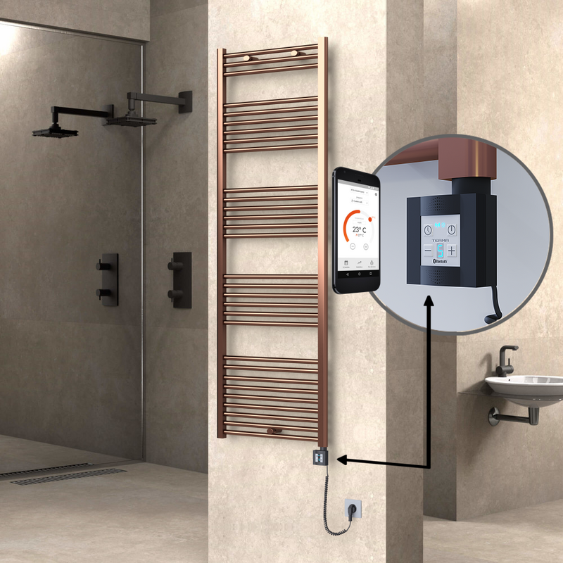 Haiti Electric Towel Warmer 600x1800 Flat Antique Copper Gloss (KTX4 Thermostat) 600 Watt Spiral Cable