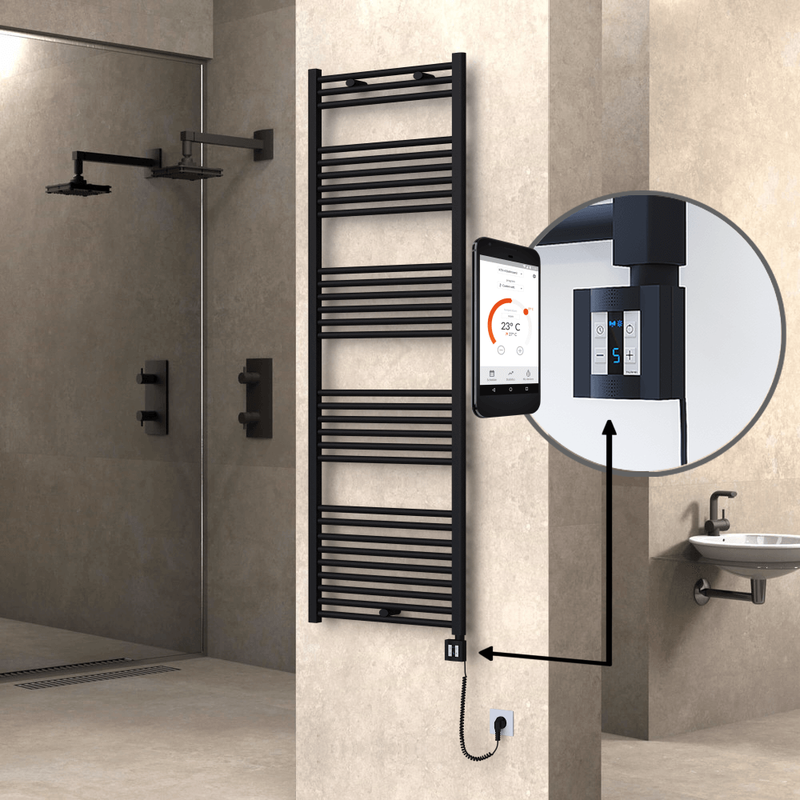 Haiti Sèche Serviettes Electrique 600x1800 Noir mat Ktx4 1000 Watt Câble en spirale