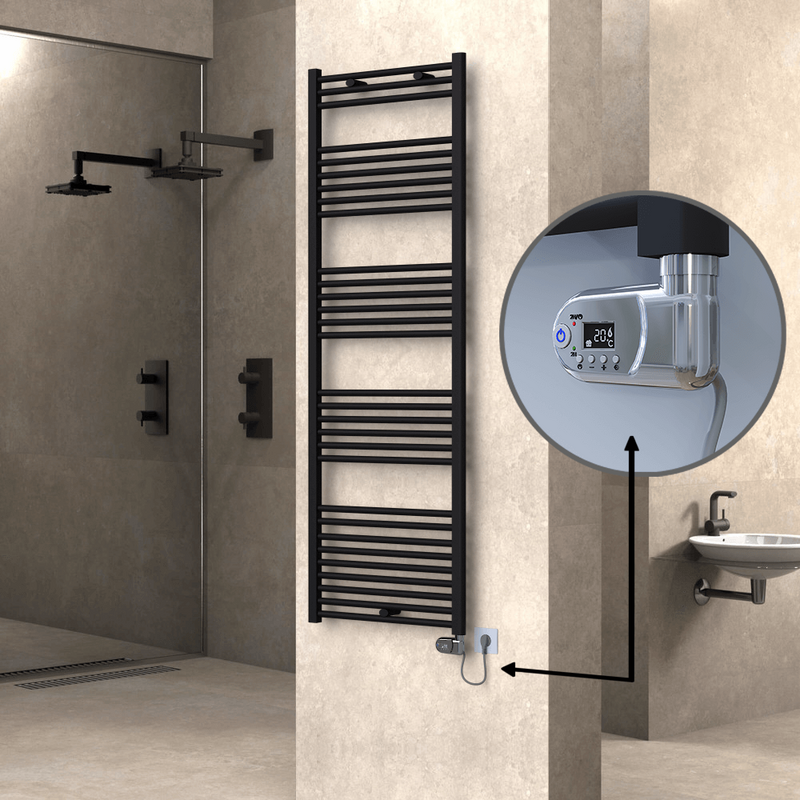 Haiti Electric Towel Warmer 600x1800 Flat Black Matt (Thesis Thermostat) 900 Watt