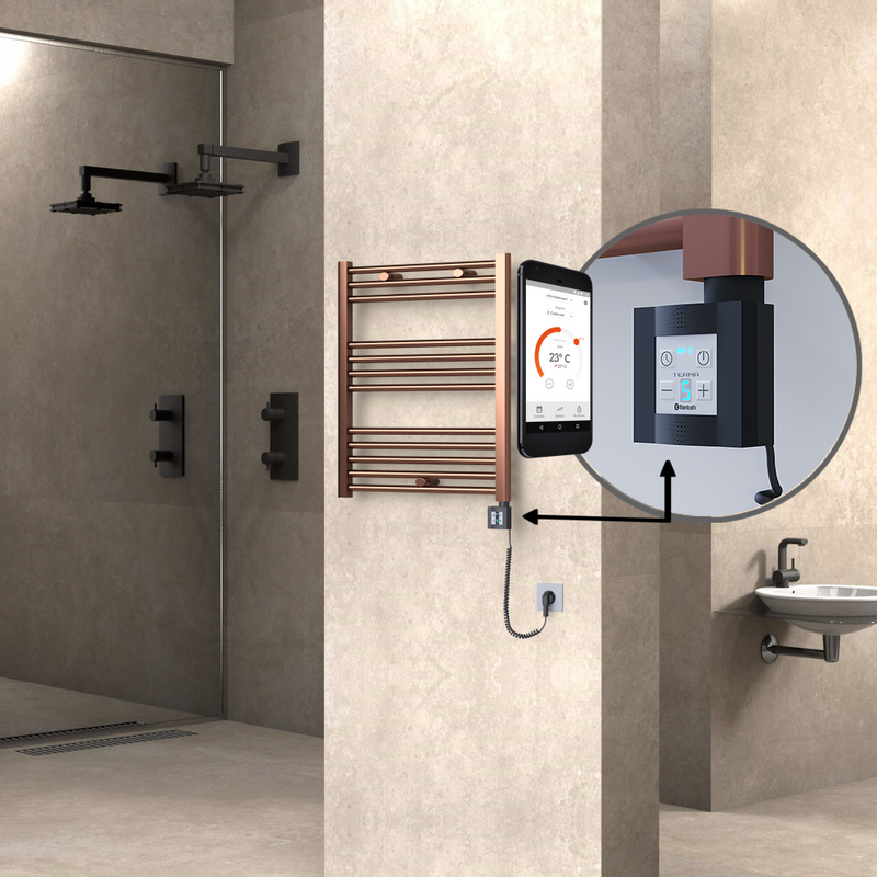 Haiti Electric Towel Warmer 600x700 Flat Antique Copper Gloss (KTX4 Thermostat) 200 Watt Spiral Cable