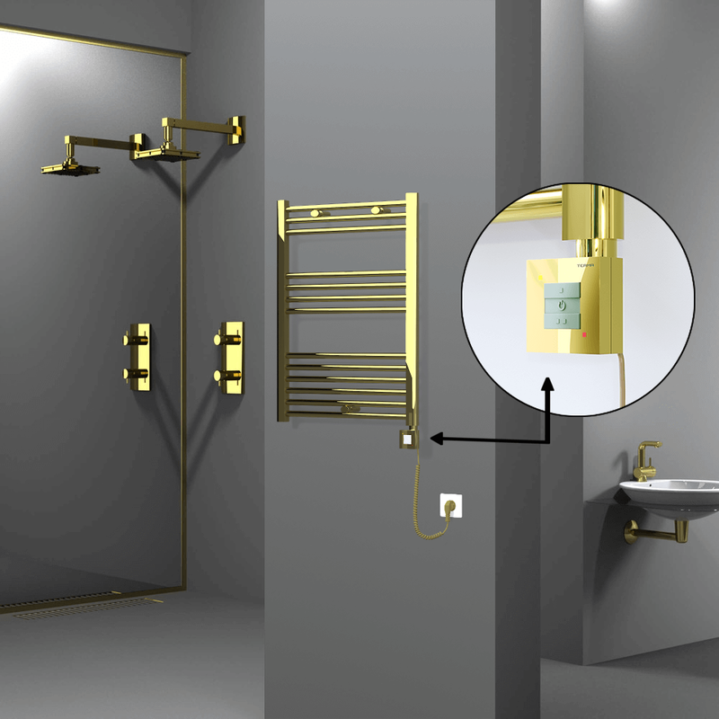 Haiti Electric Towel Warmer 600x800 Flat Gold (KTX1 Thermostat) 300 Watt Spiral Cable