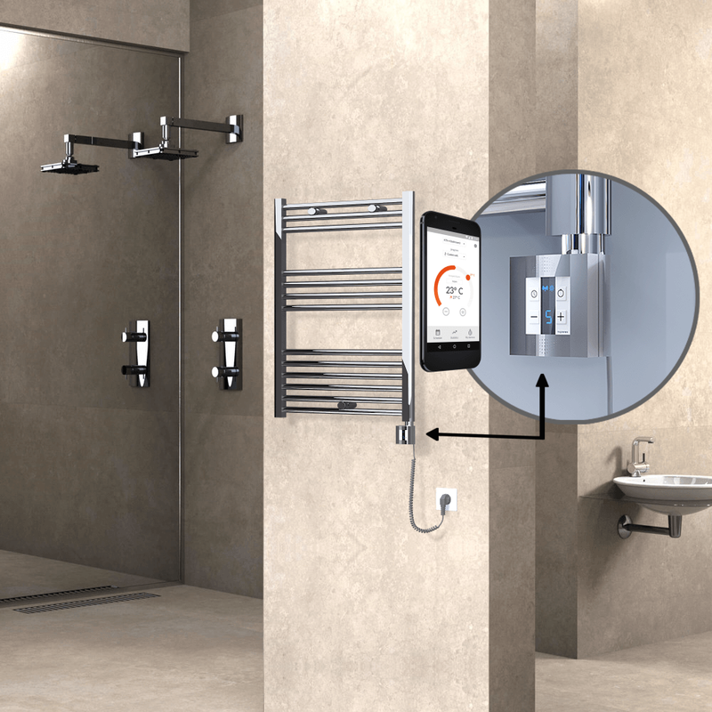 Haiti Electric Towel Warmer 600x800 Flat Chrome (KTX4 Thermostat) 300 Watt Spiral Cable