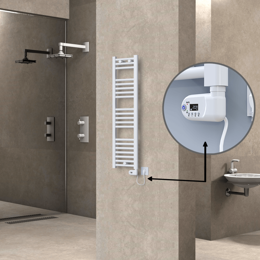 Haiti Sèche Serviettes Electrique 300 Watt 300x1100 Plat Blanc (Thermostat Thesis) - 1