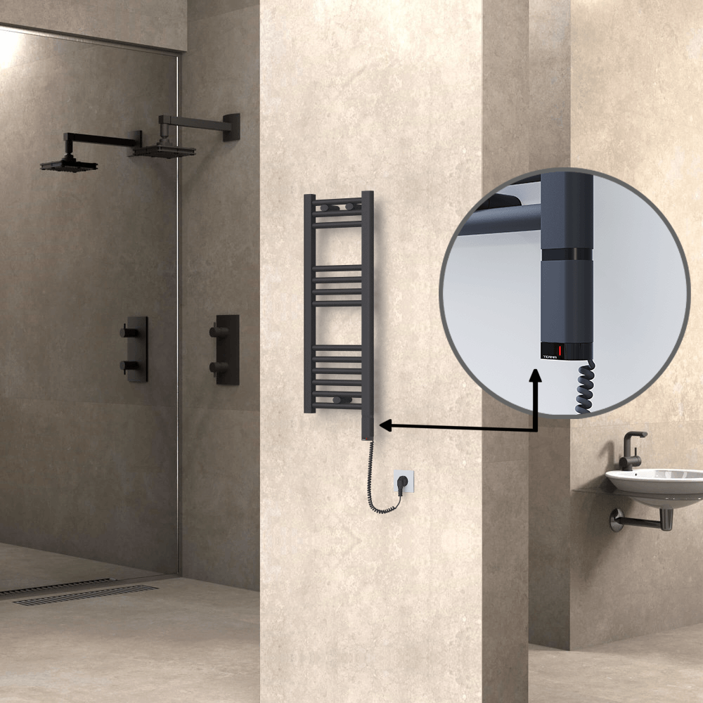 Haiti Sèche Serviettes Electrique 200 Watt 300x800 Plat Anthracite (OneD On/Off ) Droit - 1