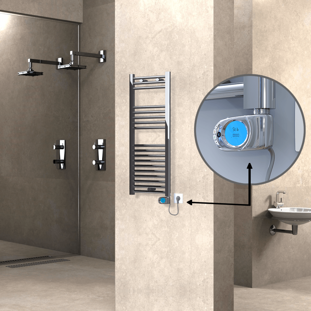 Haiti Sèche Serviettes Electrique 200 Watt 400x1000 Plat Chrome (Thermostat Musa) - 1