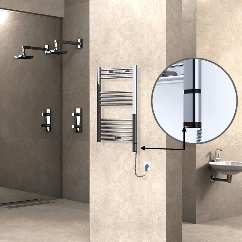 Haiti Sèche Serviettes Electrique 200 Watt 500x800 Plat Chrome (OneD On/Off ) Droit 