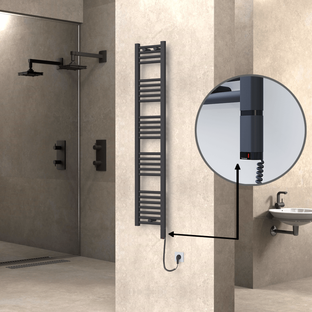 Haiti Sèche Serviettes Electrique 600 Watt 300x1500 Plat Anthracite (OneD On/Off ) Droit - 1