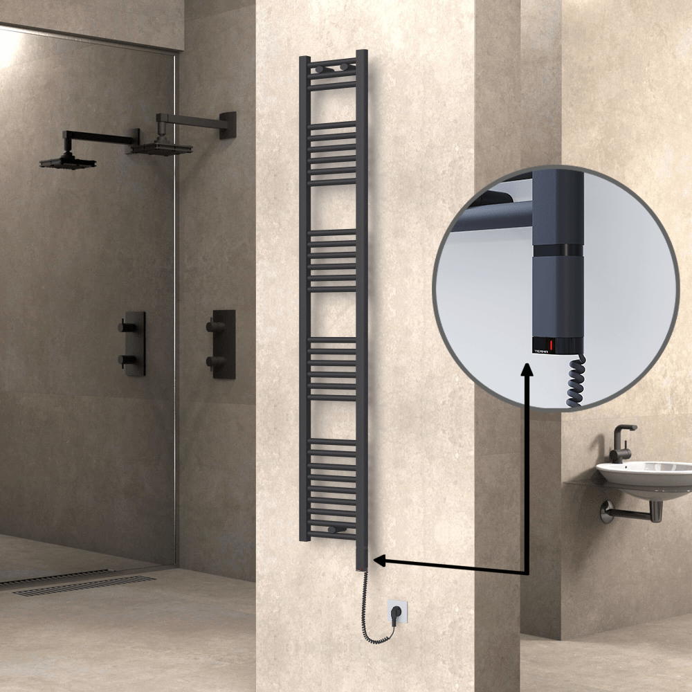 Haiti Sèche Serviettes Electrique 600 Watt 300x1800 Plat Anthracite (OneD On/Off ) Droit - 1