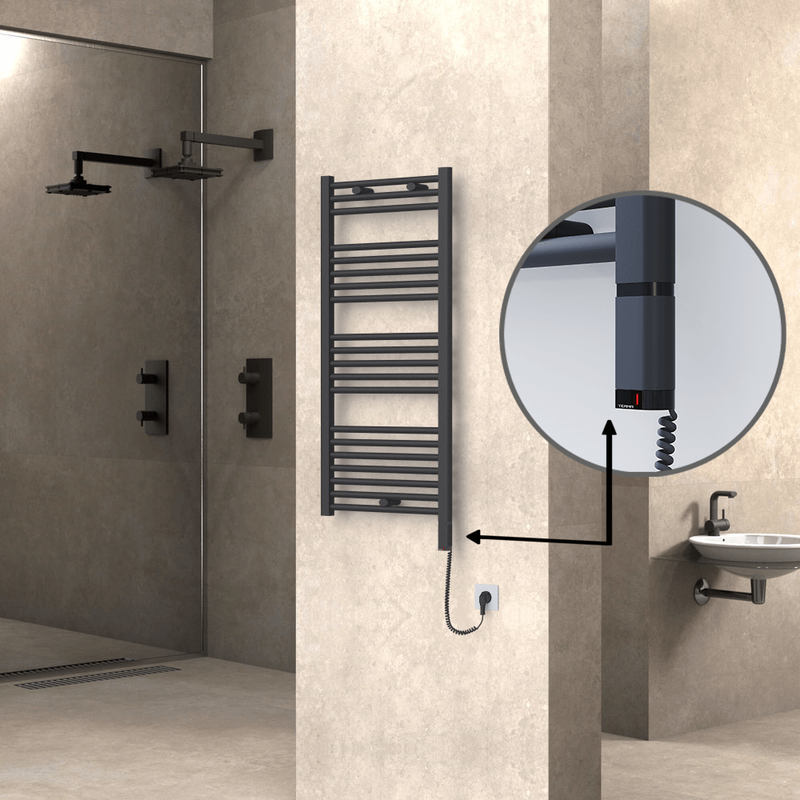 Haiti Sèche Serviettes Electrique 600 Watt 500x1100 Plat Anthracite (OneD On/Off ) Droit