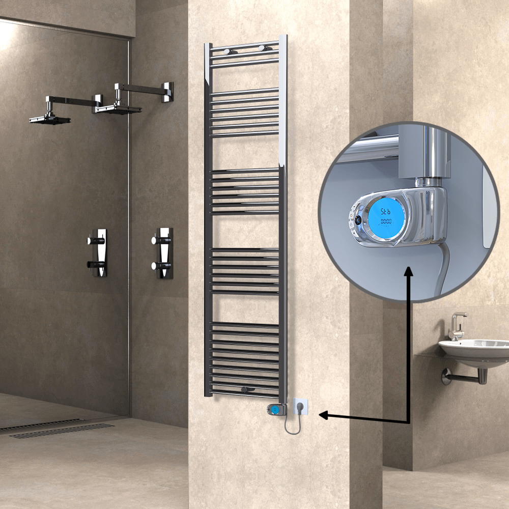 Haiti Sèche Serviettes Electrique 600 Watt 500x1800 Plat Chrome (Thermostat Musa) - 1